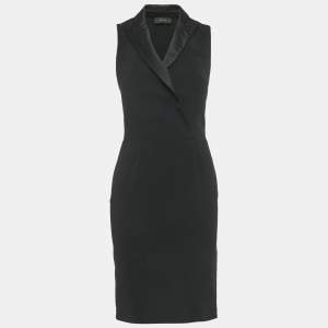 مملوكة مسبقًا Joseph Black Satin Trim Collar Crepe Sheath Dress XS