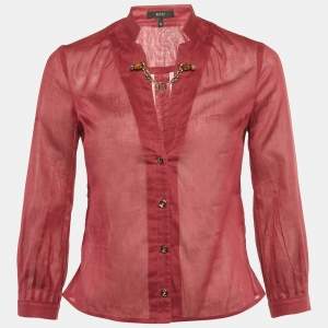 Pre Owned Gucci Pink Cotton Semi Sheer Shirt S