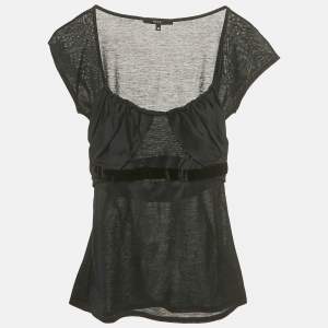 Pre Owned Gucci Black Velvet Trim Cotton Top XS
