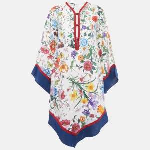 مملوكة مسبقًا Gucci Multicolor Floral Print Linen Asymmetric Short Dress S
