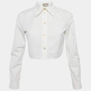 Pre Owned قميص غوتشي قطن أبيض بأكمام طويلة وقصير مقاس صغير (سمول)