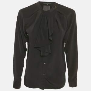 مملوكة مسبقًا Gucci Black Silk Ruffled Blouse M
