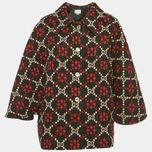 Pre Owned Gucci Black GG Diamond Wool Cape Jacket M