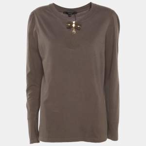 مملوكة مسبقًا Gucci Grey Jersey Bow Full Sleeve T-Shirt L