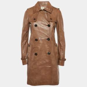 مملوكة مسبقًا Gucci Brown Leather Double Breasted Trench Coat S