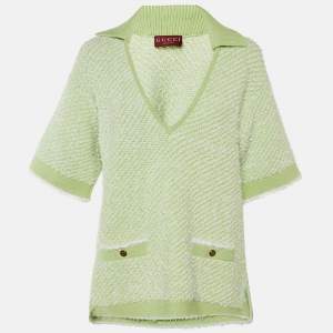 Pre Owned توب غوتشي قطن أخضر بوكل بياقة V ميديم