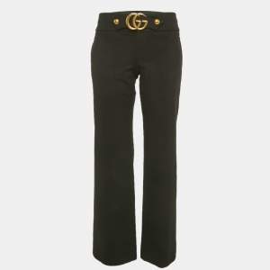 Pre Owned Gucci Black GG Detail Crepe Flared Trousers L