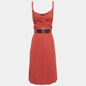 Pre Owned فستان غوتشي ميني جيرسي أحمر بحزام صغير (سمول)