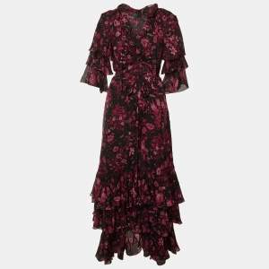 مملوكة مسبقًا Gucci Black Floral Print Tiered Maxi Dress M