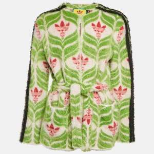Pre Owned Gucci x Adidas Green Monogram Textured Knit Cardigan XS