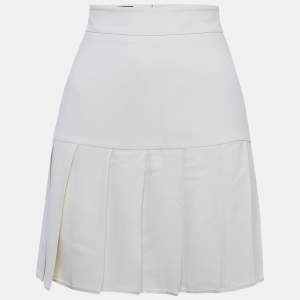 Pre Owned Gucci Cream Sateen Pleated Mini Skirt S