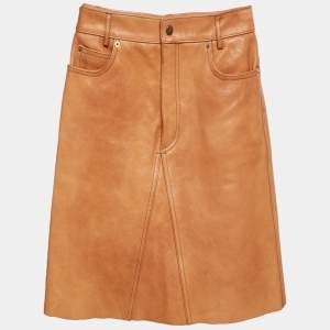 Pre Owned Gucci Brown Leather Knee Length Skirt S