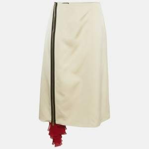 Pre Owned Gucci Cream Crepe and Silk Ruffle Trim Midi Skirt M