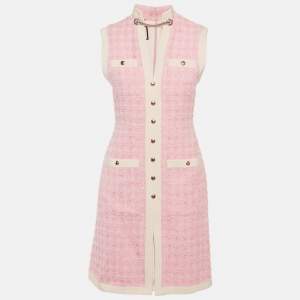 Pre Owned فستان غوتشي تويد وردي بدون أكمام مقاس صغير (سمول)