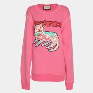 Pre Owned Gucci Pink Knit Printed Sweatshirt M