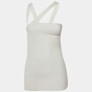 مملوكة مسبقًا Gucci White Ribbed Knit Halter Neck Top S