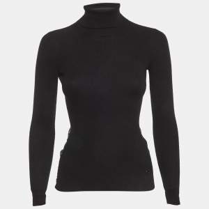 Pre Owned سويتر دانتيل محبوك برقبة عالية غوتشي أسود مقاس صغير