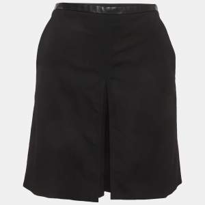 مملوكة مسبقًا Gucci Black Leather Trim Wool Pleated Shorts S