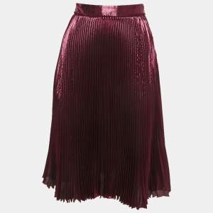 Pre Owned Gucci Pink Metallic Pink Plisse Midi Skirt S