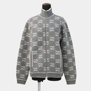 مملوكة مسبقًا Gucci Gg Jacquard Boucle Stitch Cardigan Size M Gray/Ivory Wool