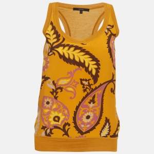 Pre Owned Gucci Yellow Printed Silk and Knit Tank Top S