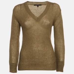 مملوكة مسبقًا Gucci Olive Green Open Knit Mohair Sweater XS