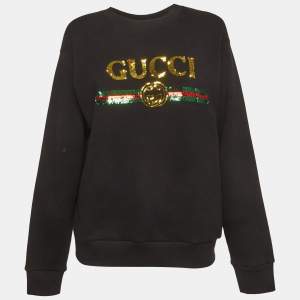 مملوكة مسبقًا Gucci Black Vintage Logo Sequin Cotton Sweatshirt XS