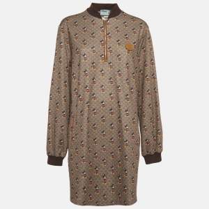 Pre Owned فستان غوتشي x ديزني براون GG بطبعة ميكي ماوس جيرسي قصير مقاس كبير جداً