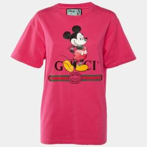 Pre Owned Gucci X Disney Pink Mickey Mouse Logo Print Cotton T-Shirt S