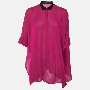 Pre Owned Gucci Magenta Silk Button Front Draped Oversized Blouse S