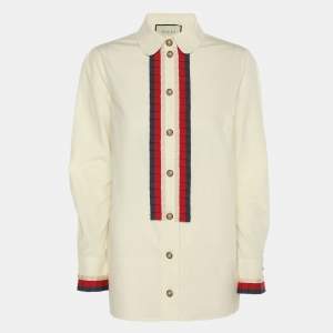 Pre Owned Gucci Off-White Cotton Ruffled Shirt S