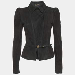Pre Owned Gucci Black Suede Zip-Up Jacket M