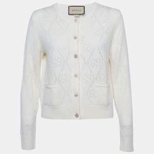 Pre Owned كارديغان غوتشي حياكة بيج GG كبير