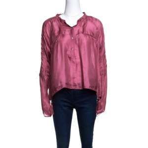 Gucci Pink Silk Tassel Detail Long Sleeve Blouse S