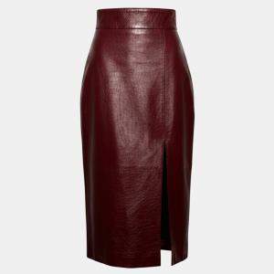 مملوكة مسبقًا Gucci Burgundy Leather Pencil Skirt IT 38