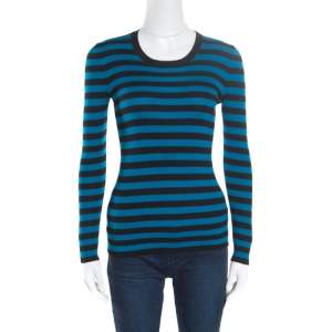 Pre Owned Gucci Black and Blue Striped Crew Neck Sweater XS