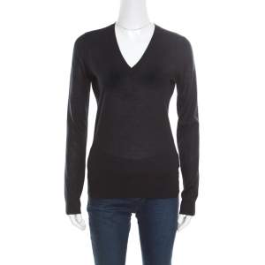Pre Owned Gucci Black Cashmere Silk Knit V Neck Sweater S