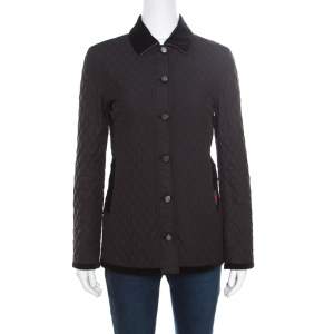 Pre Owned Gucci Equestrian Black Velvet Trim Detail Quilted Jacket S