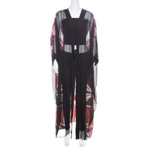 Pre Owned Gucci Black Stained Glass Metallic Jacquard Silk Chiffon Sheer Kaftan  S