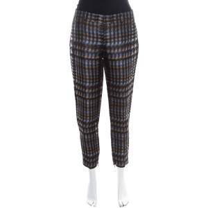 Pre Owned Gucci Metallic Houndstooth Pattern Silk Jacquard Skinny Trousers S