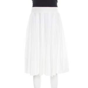 Pre Owned Gucci White Cotton Pleated A Line Skirt M