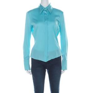 Gucci Light Blue Silk Pointed Collar Vintage Shirt M