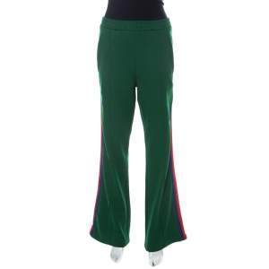 Pre Owned Gucci Green Cotton Blend Striped Side Seam Detail Sweatpants L 
