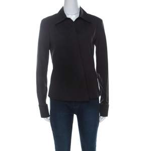 Gucci Black Cotton Cross-Over Front Gold Cuff-Link Detail Shirt M