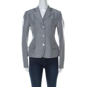 Pre Owned Gucci Grey Linen & Silk Blend Women's Blazer M