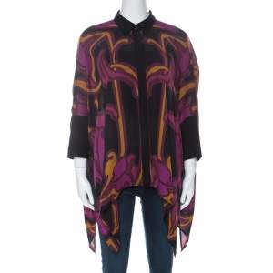 مملوكة مسبقًا Gucci Purple Art Nouveau Print Silk Cape Shirt S
