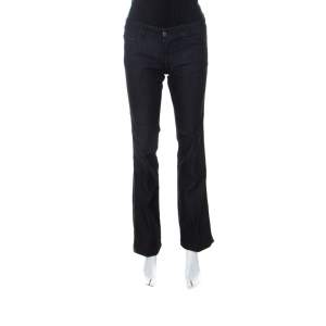 Gucci Blue Dark Wash Denim Rainbow Embroidery Detail Flared 70s Jeans S