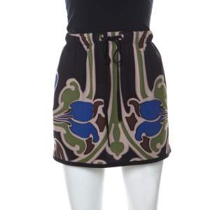 Gucci Multicolor Printed Silk Drawstring Detail Short Skirt S
