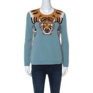 Gucci Blue Wool Tiger-Intarsia Jumper L