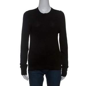 Gucci Black Diamond Knit Wool Web Stripe Detail Sweater XS